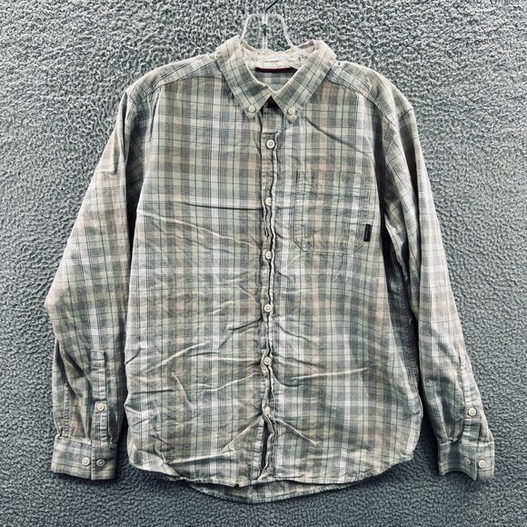 Columbia Mens Shirt Small Shirt Tan Gray Plaid 100%‎ Cotton Button Front Pocket - Picture 1 of 10